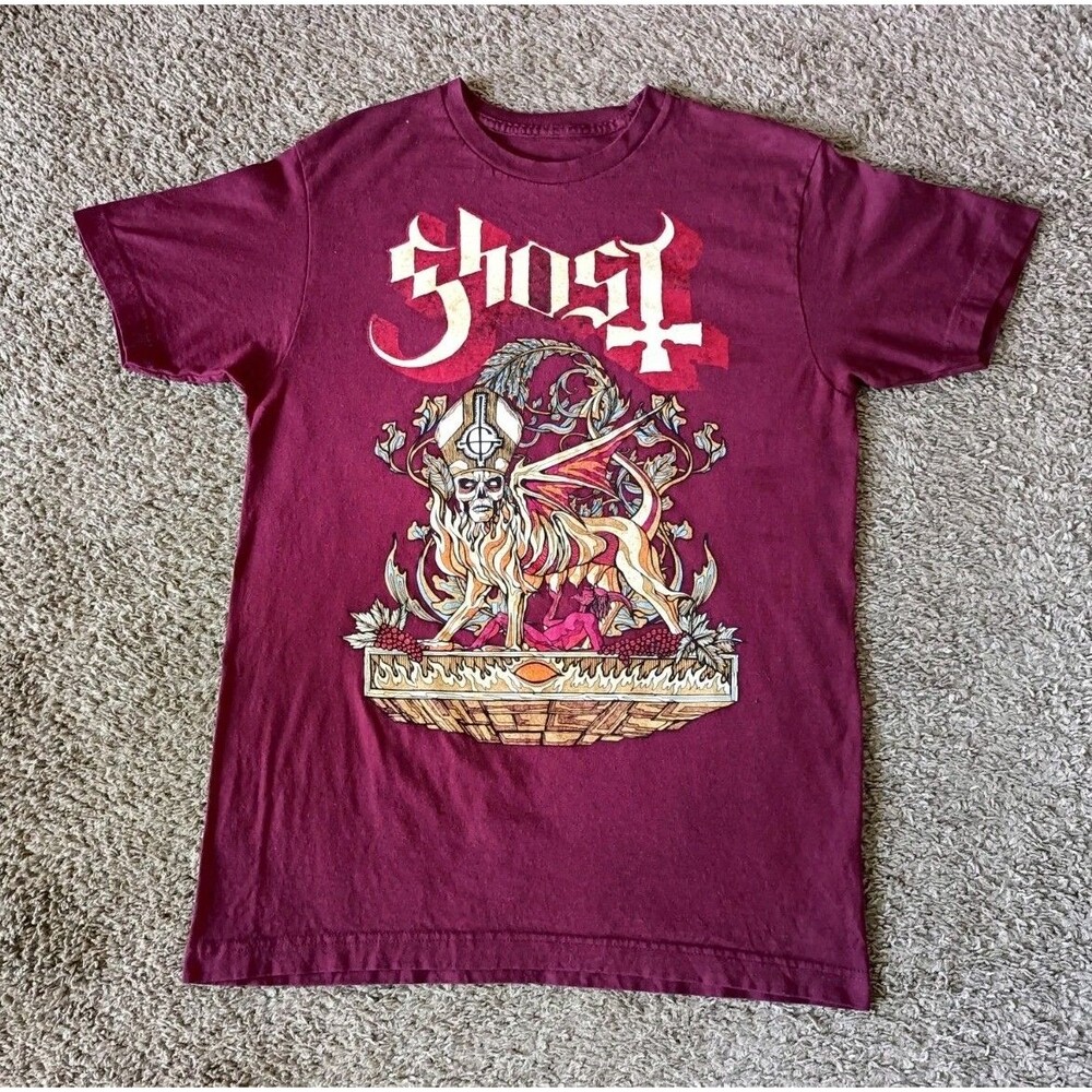 GHOST Firemilk Band T-Shirt Men's Size Large Graphic Print  Maroon Shirt